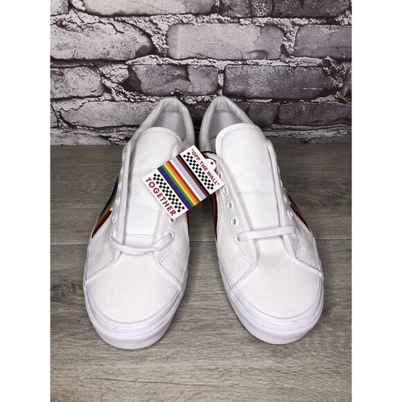 Vans 507452 White Canvas Rainbow Embroidered Lace Sneaker Shoes Men Sz 13M US/47 - Picture 1 of 16